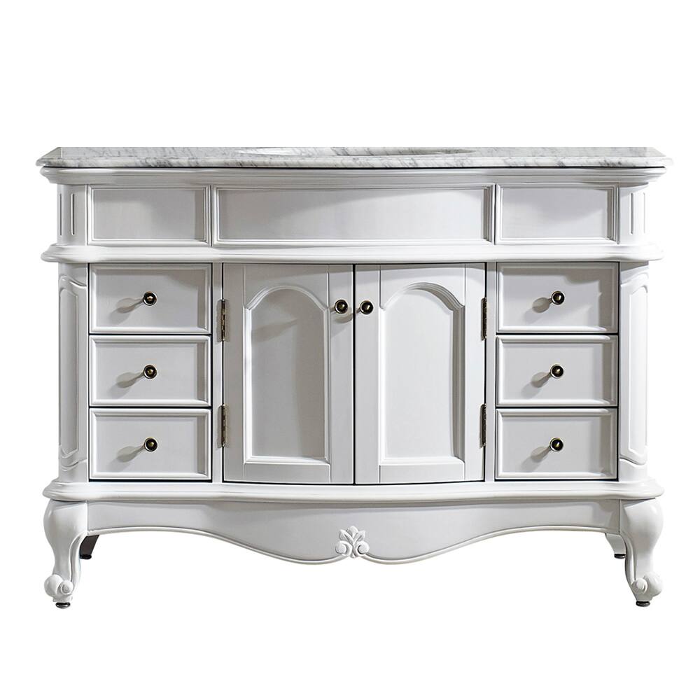 Vinnova Messina 48-inch Single White Mirrorless Vanity with Carrara White Marble Top
