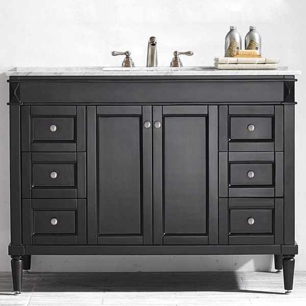 Vinnova Catania 48-inch Espresso Mirrorless Single Vanity with Carrara White Marble Top