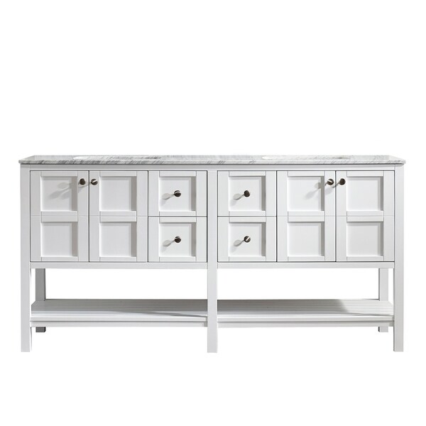 Vinnova Florence 72-inch White Mirrorless Double Vanity with Carrara White Marble Top
