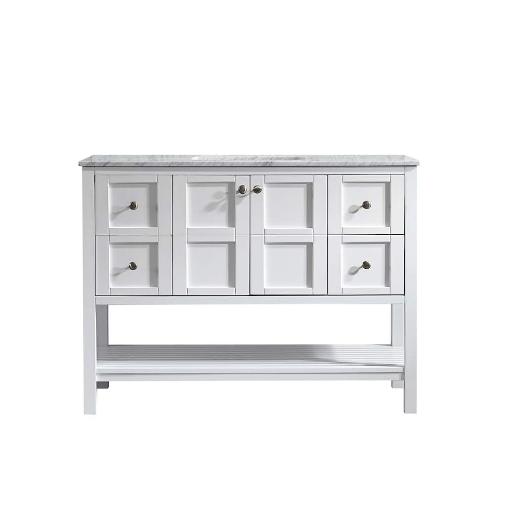 Vinnova Florence 48" White Mirrorless Single Vanity with Marble Top