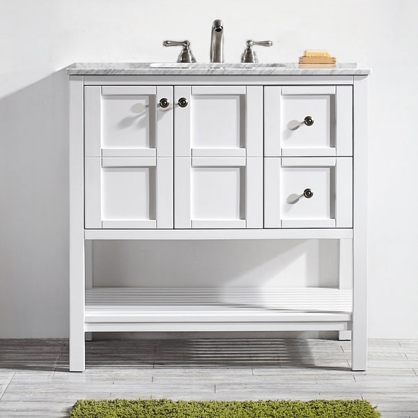 Vinnova Florence 36-inch White Mirrorless Single Vanity with Carrara White Marble Top
