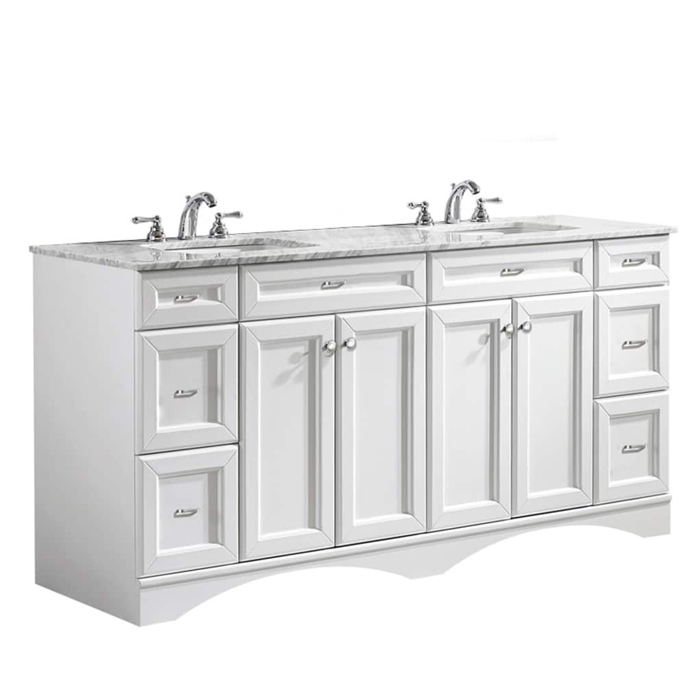 Vinnova Naples 72-inch Double White Mirrorless Vanity with Carrera White Marble Top