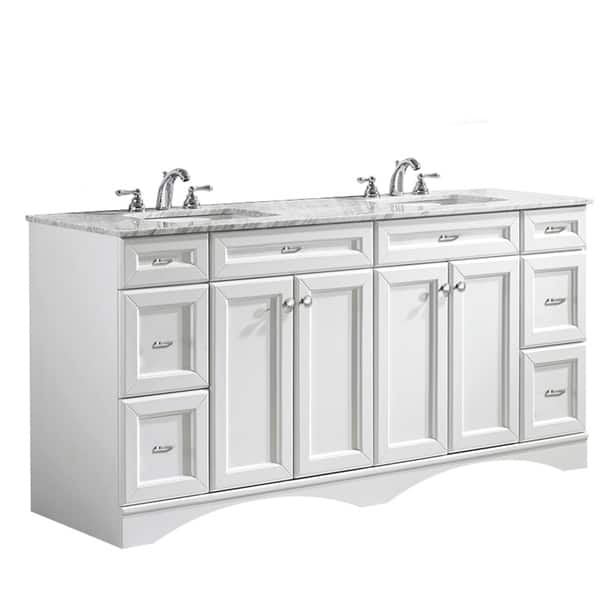 slide 1 of 12, Vinnova Naples 72-inch Double White Mirrorless Vanity with Carrera White Marble Top