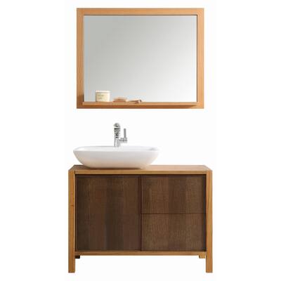 Vinnova Monza 40-inch American Red Oak Single Vanity with White Vessel Sink, and Mirror