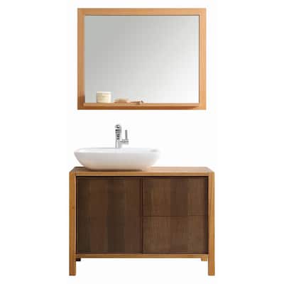 Vinnova Monza 40-inch American Red Oak Single Vanity with White Vessel Sink, and Mirror