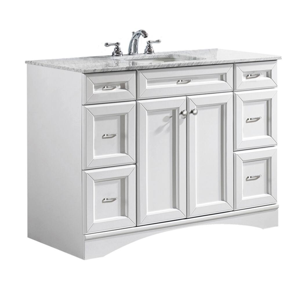 Vinnova Naples 48-inch Single Vanity in White with Carrera White Marble Top (Mirrorless)
