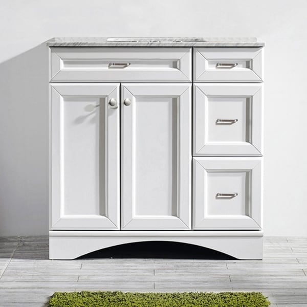 Vinnova Naples 36-inch Single White Mirrorless Vanity with Carrera White Marble Top
