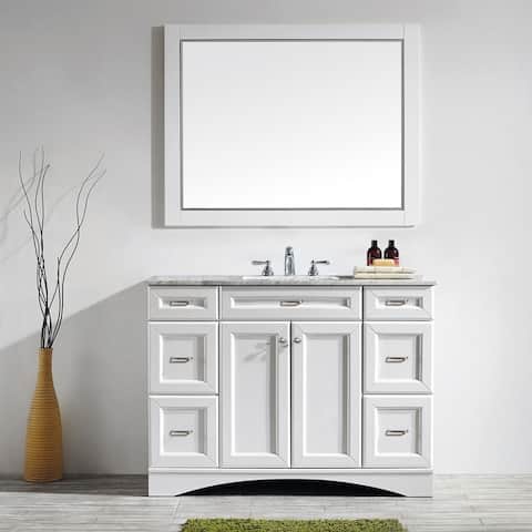 Vinnova Naples 48-inch Single White Vanity with Carrera White Marble Top, and Mirror