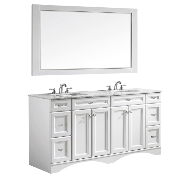 Vinnova Naples 72-inch Double White Vanity with Carrara White Marble Top, and Mirror
