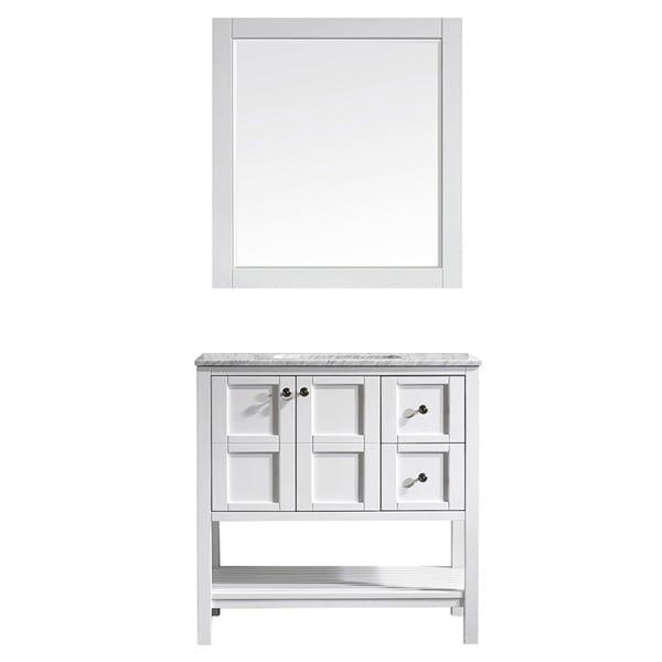 Vinnova Florence 36-inch White Single Vanity with Carrara White Marble Top, and Mirror