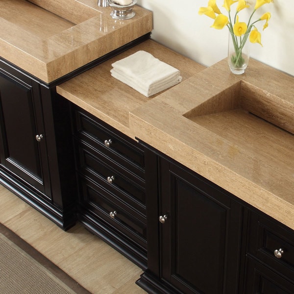 90 Inch Double Bathroom Vanity silkroad exclusive 90-inch integrated travertine stone sink modern 90 Inch Double Bathroom Vanity silkroad exclusive 90-inch integrated travertine stone sink modern