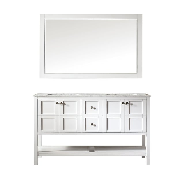 Vinnova Florence 60-inch White Double Vanity with Carrara White Marble Top, and Mirror