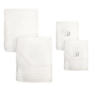 Authentic Hotel and Spa 4-piece White Turkish Cotton Towel Set with Silver Script Monogrammed Initial