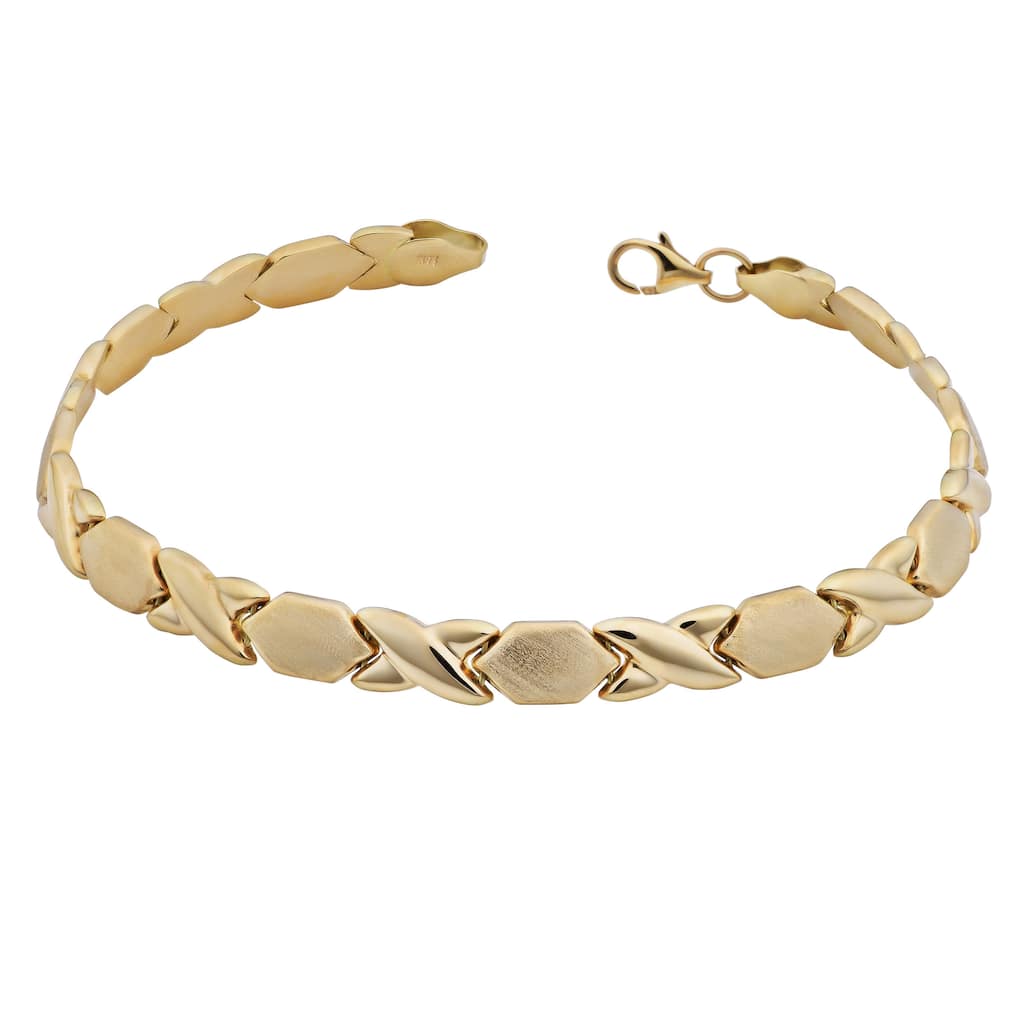 Fremada 14k Yellow Gold Satin and Polish 'XO' Hugs and Kisses Bracelet