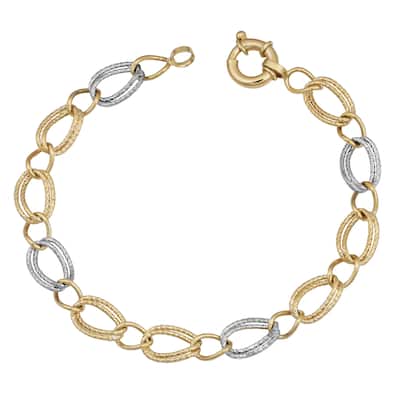 Fremada 14k Two-tone Gold Stylish Diamond-cut Oval Link Bracelet