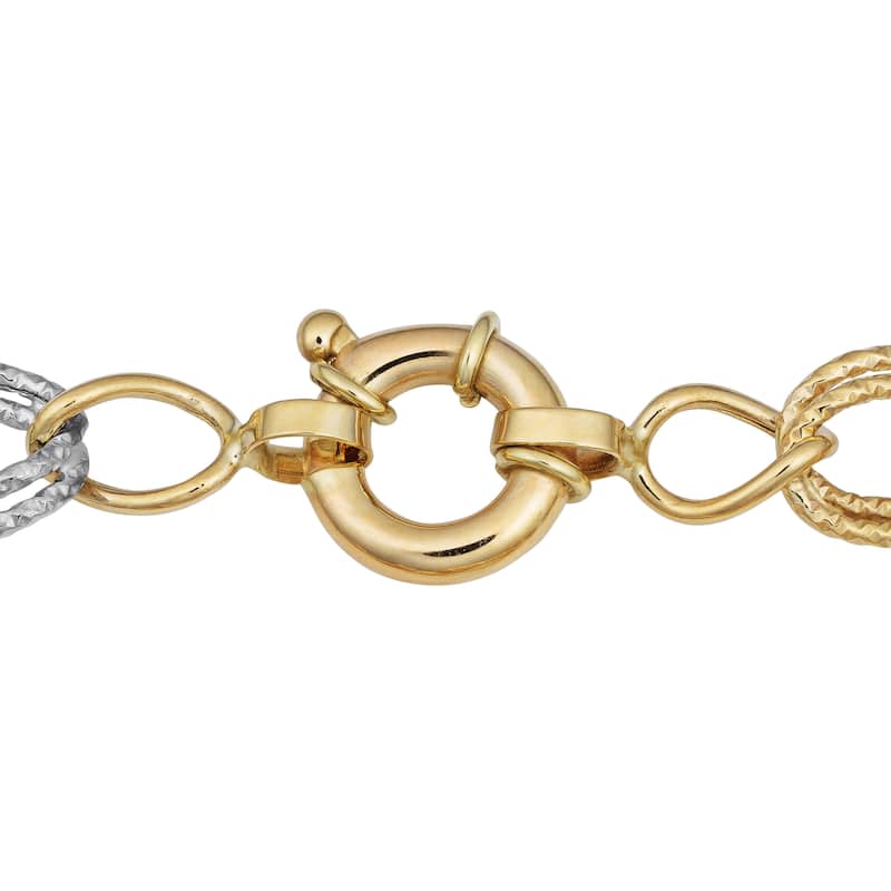Fremada 14k Two-tone Gold Stylish Diamond-cut Oval Link Bracelet