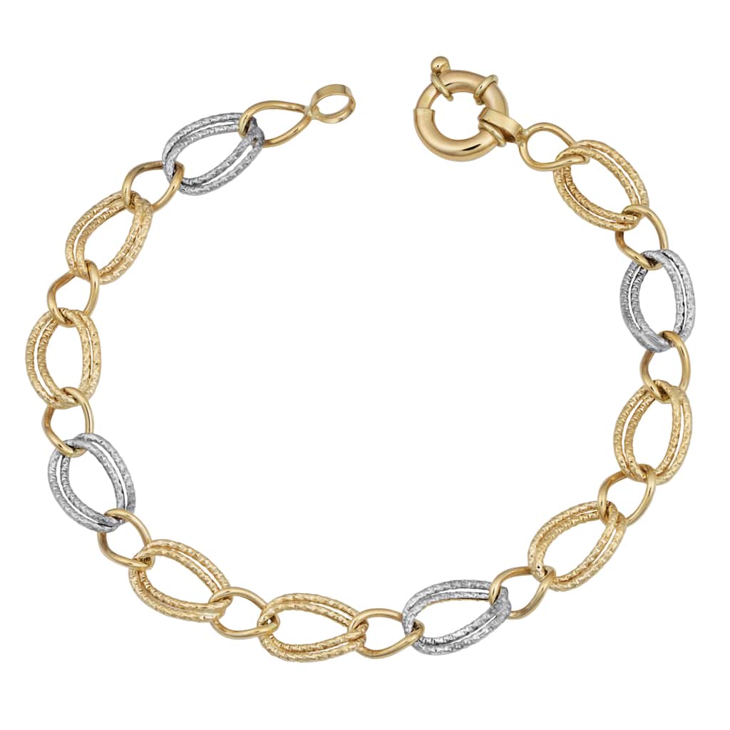 Fremada 14k Two-tone Gold Stylish Diamond-cut Oval Link Bracelet