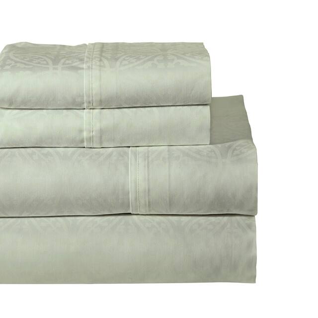 Pointehaven 300 Thread Count Cotton Tone-on-Tone Printed Bed Sheet Set
