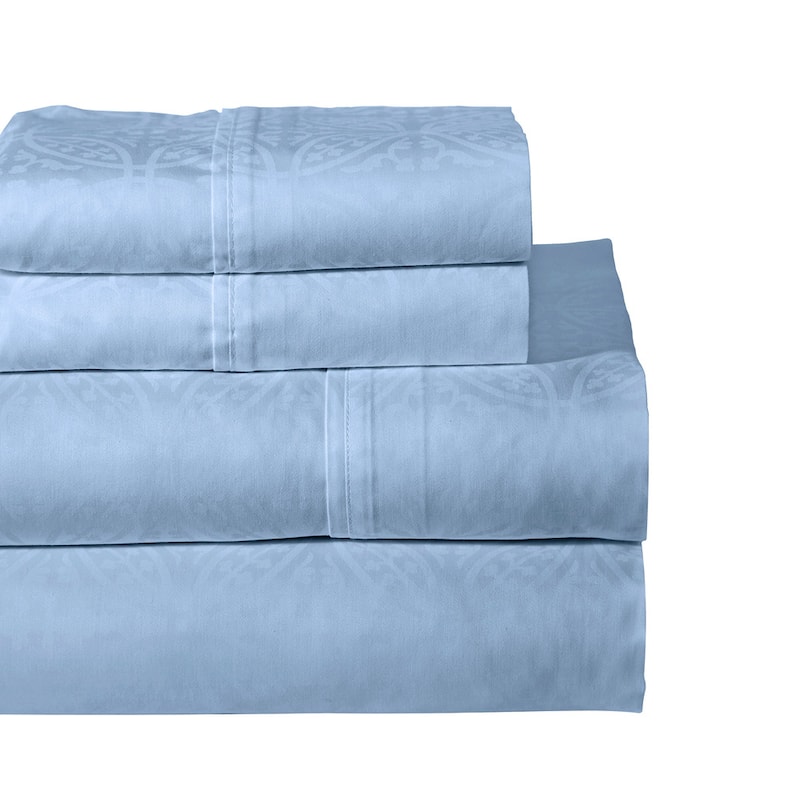 Pointehaven 300 Thread Count Cotton Tone-on-Tone Printed Bed Sheet Set - California King - Blue