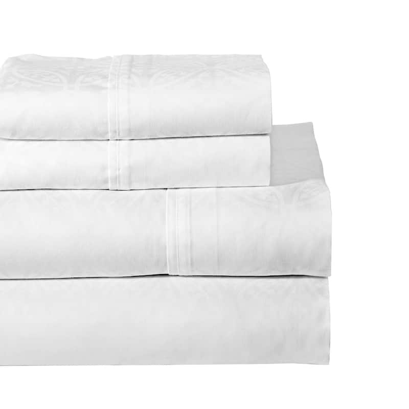 Pointehaven 300 Thread Count Cotton Tone-on-Tone Printed Bed Sheet Set