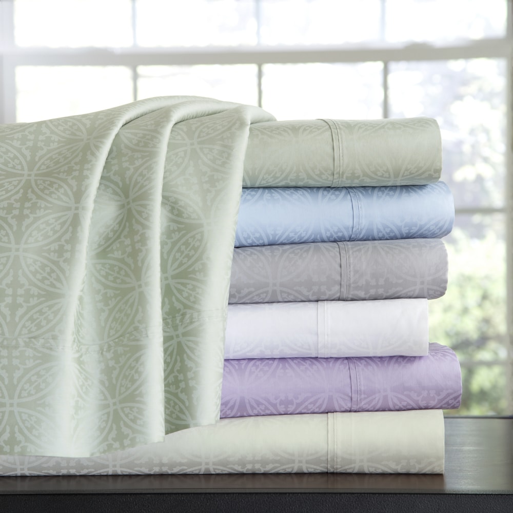 Pointehaven 300 Thread Count Combed Cotton Tone-on-Tone Printed Bed Sheet Set