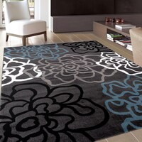 Osti Fl Flowers Dark Grey Contemporary Modern Area Rug 5 Contemporary Modern Fl Flowers Grey Area Rug 3