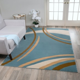 Contemporary Modern Wavy Circles Blue Area Rug 7 10 X 2 Osti Contemporary Modern Wavy Circles Blue Beige Area Rug 3