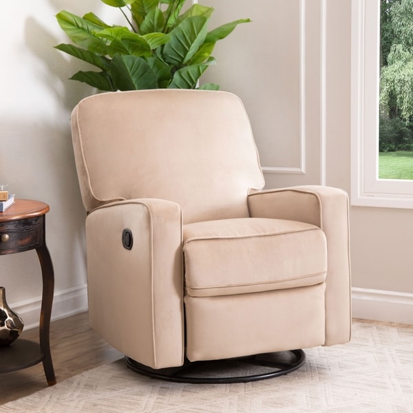Shop Abbyson Bella Beige Fabric Swivel Glider Recliner Chair On