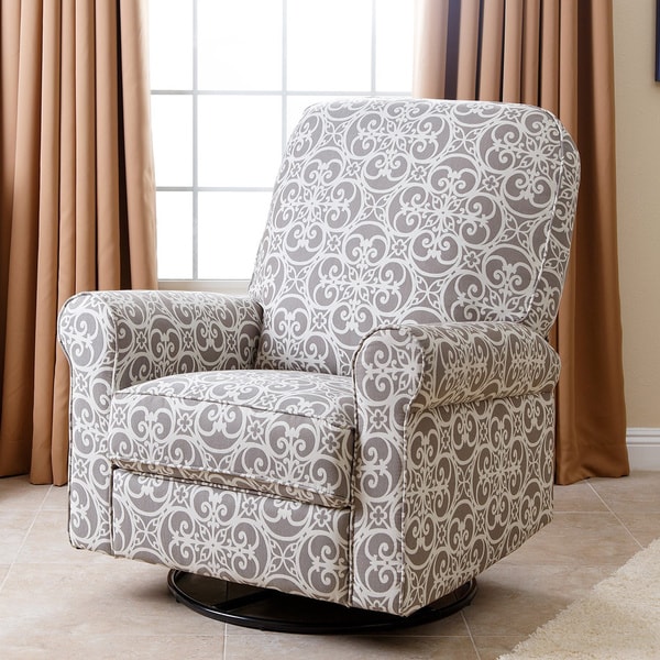 Shop Abbyson Perth Grey Fabric and Wood Floral Swivel ...