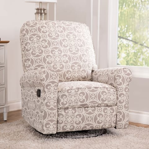 Abbyson Perth Grey Floral Fabric Swivel Glider Recliner Chair