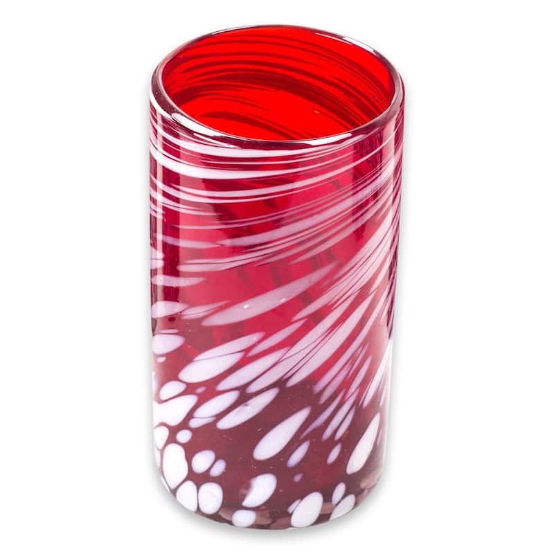 NOVICA Artisan Handblown Tumblers Red Mexican Glasses Recycled Modern Drinkware 'Festive Red'(Set of 6)