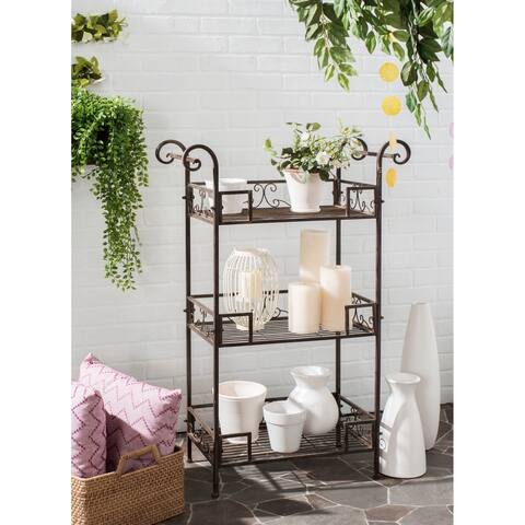 Safavieh Outdoor Living Rustic Noreen Rustic Brown Iron 3-Tier Shelf - 28.3" x 12.3" x 42.3"