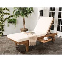 Safavieh Outdoor Living Newport Brown/ Beige Cart-Wheel Adjustable Chaise Lounge Chair - 27.6" x 78.7" x 14.2"