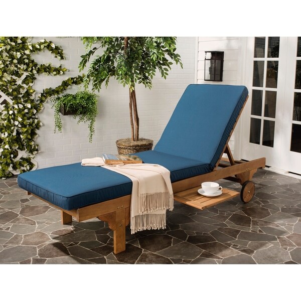 Safavieh Outdoor Living Newport Brown/ Navy Cart-Wheel Adjustable Chaise Lounge Chair - 27.6" x 78.7" x 14.2"