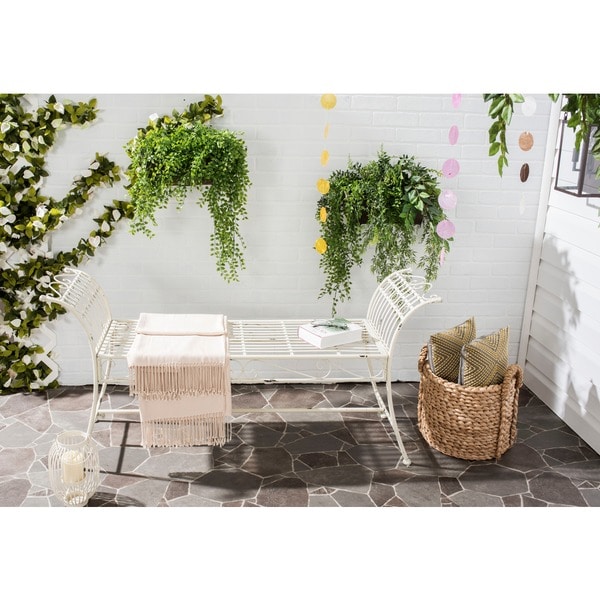 Safavieh Outdoor Living Rustic Hadley Antique White Iron Bench - 56.3" x 16.3" x 27"