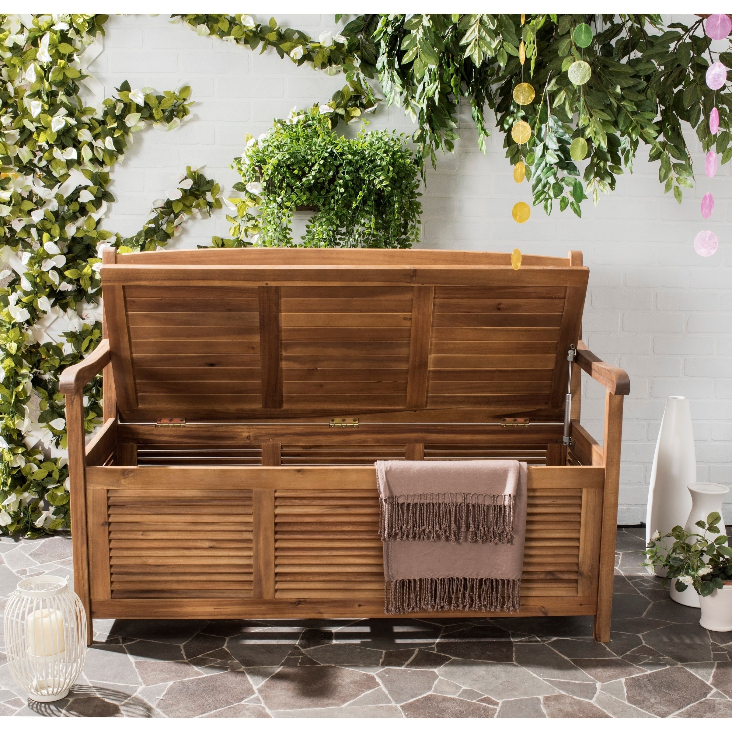 Safavieh Outdoor Living Brisbane Brown Storage Bench