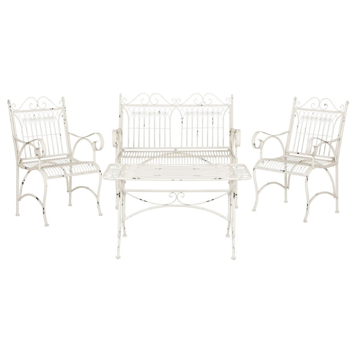 Shop Black Friday Deals On Safavieh Outdoor Living Rustic Leah Antique White Iron Patio Set 4 Piece Overstock 10300227