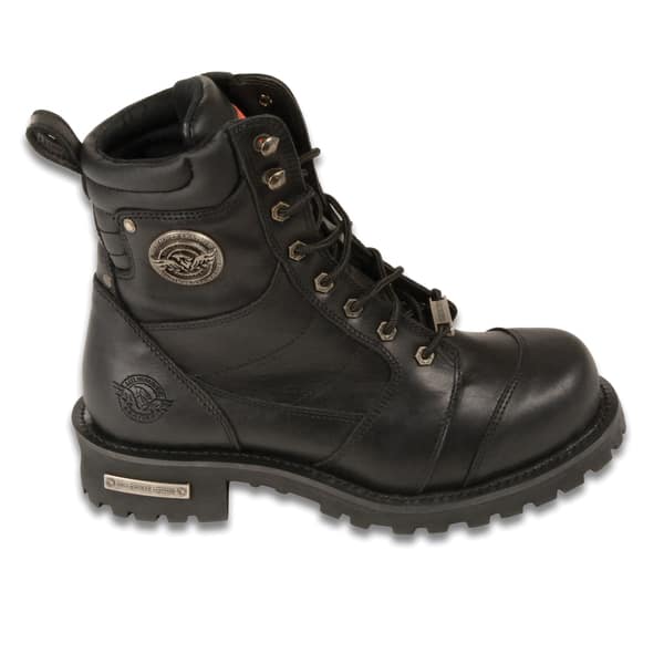Black, Size 7W Milwaukee Leather Mens Waterproof Logger Boots with Lace to Toe Design