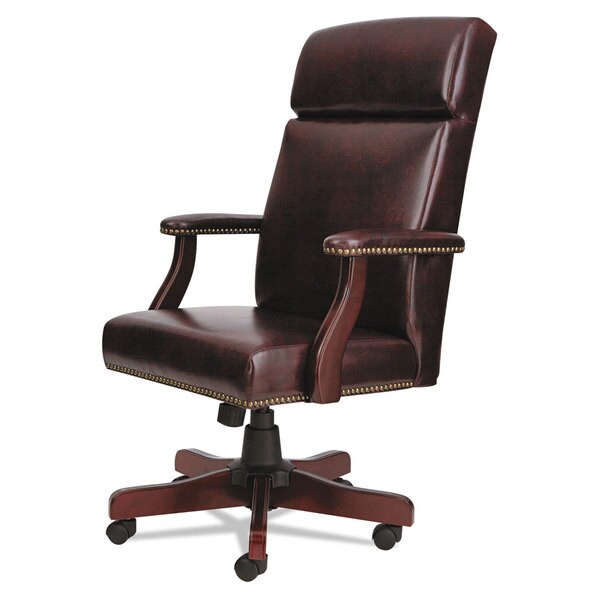 Alera Traditional Series Mahogany Finish/Oxblood Vinyl High Back Chair