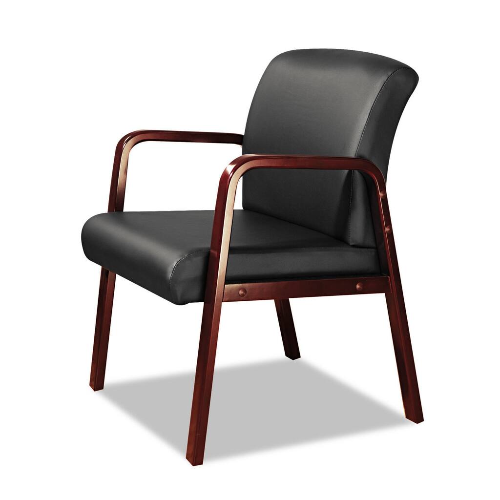 Alera Reception Lounge Series Cherry/Black Leather Guest Chair - 24 x 26 x 33.25