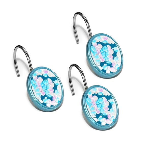 Shop Shimmering Aqua Seashell Shower Curtain And Hooks Set Or