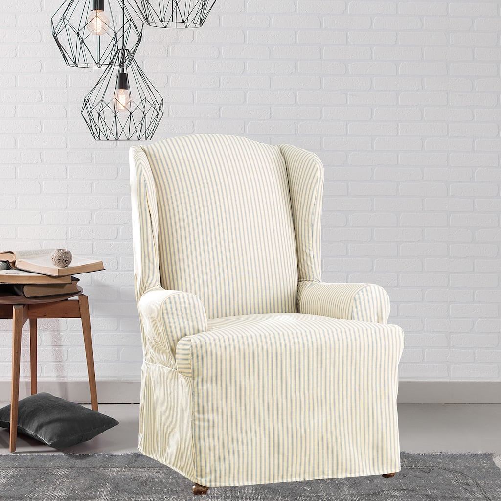 Sure Fit Ticking Stripe Wing Chair Slipcover