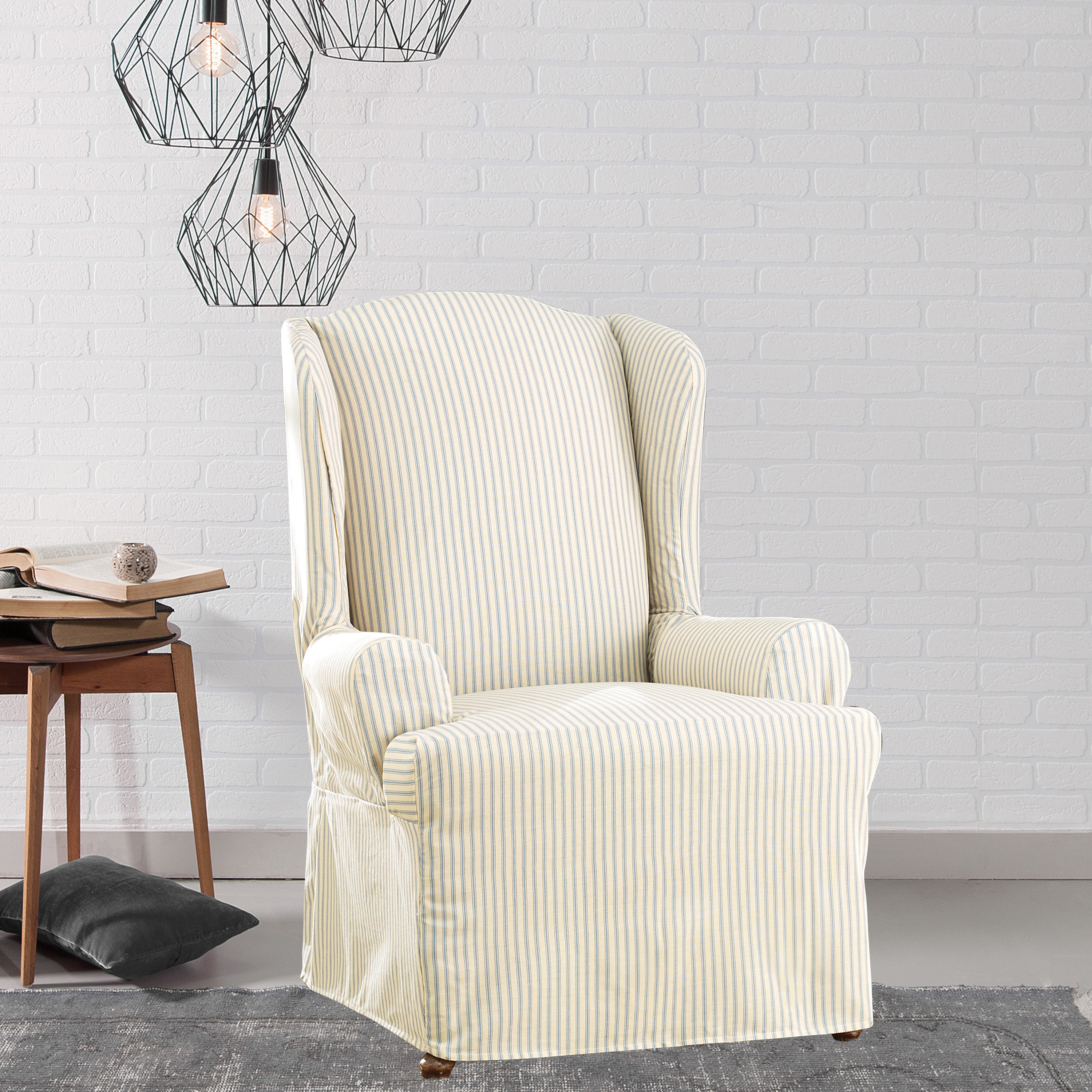 Shop Sure Fit Ticking Stripe Wing Chair Slipcover Free Shipping Today