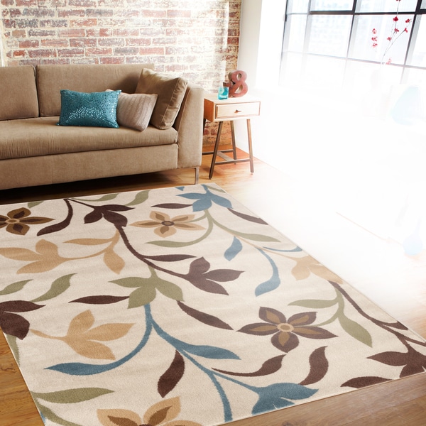 Modern Contemporary Leaves Design Cream Area Rug (7'10 x 10'2) - 7'10 x 10'2