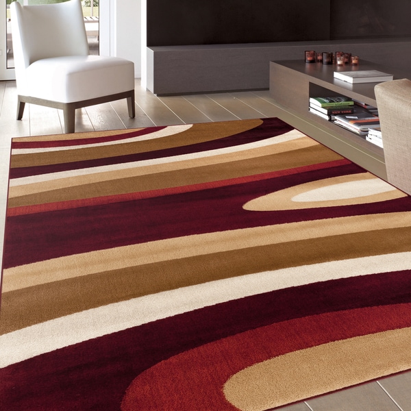 Abstract Contemporary Modern Burgundy Area Rug (7'10 x 10'2 ...