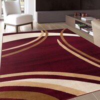 Allstar Burgundy Modern Colorblock Design Rug 7 10 X 2 Contemporary Modern Wavy Circles Burgundy Area Rug 7 10 X 2
