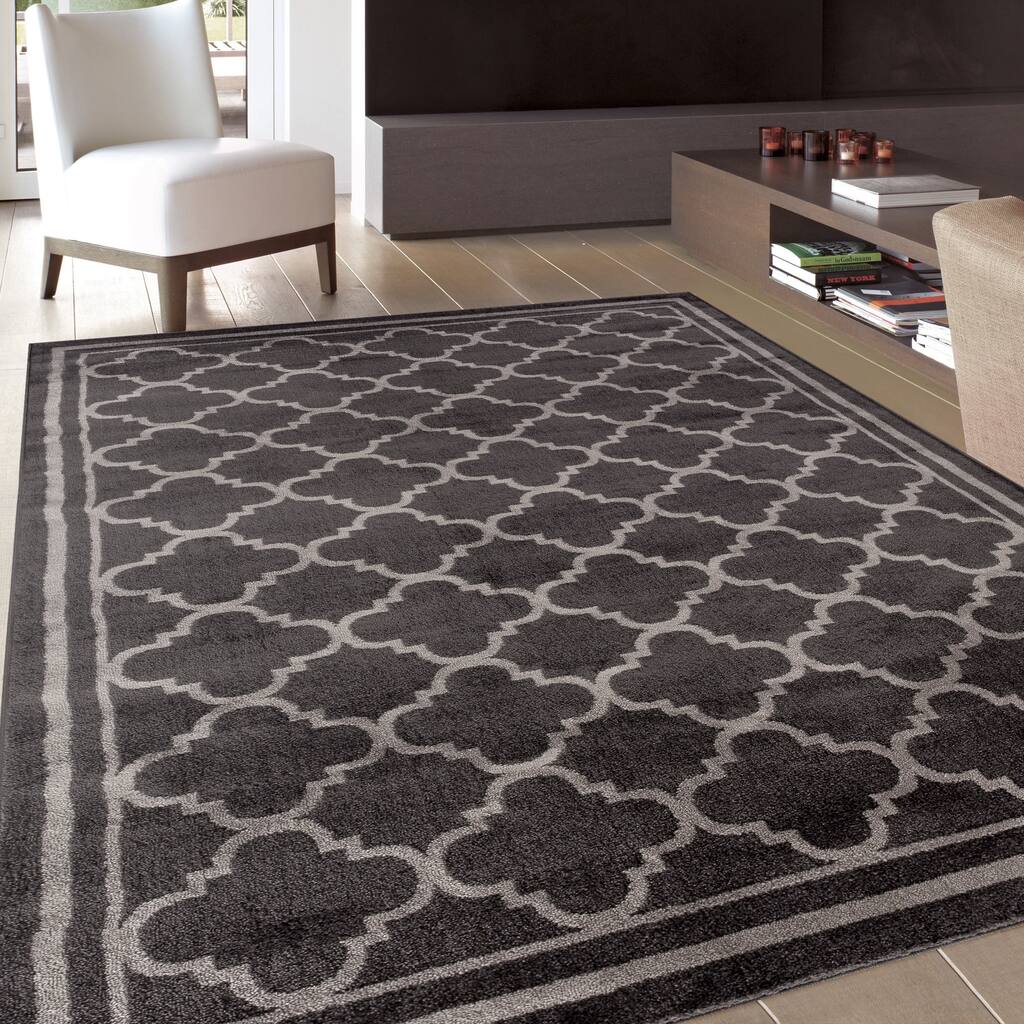 World Rug Gallery Trellis Contemporary Modern Design D.Grey Area Rug (7'10 x 10'2) - 7'10" x 10'2"