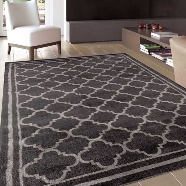OSTI Dark Grey Trellis Contemporary Modern Design Area Rug - 7'10" x 10'2"