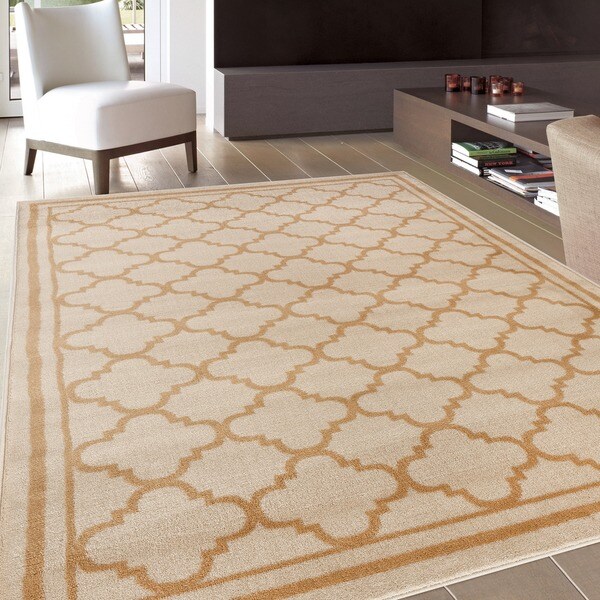 Trellis Contemporary Modern Design Cream Area Rug (7'10 x 10'2) - 7'10" x 10'2"
