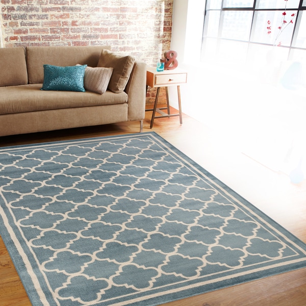 Trellis Contemporary Modern Design Blue Area Rug (7'10 x 10'2) - 7'10" x 10'2"
